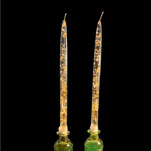 Vintage Taper Candles clear Lucite Acrylic Floating Gold Leaf, MCM a Pair.